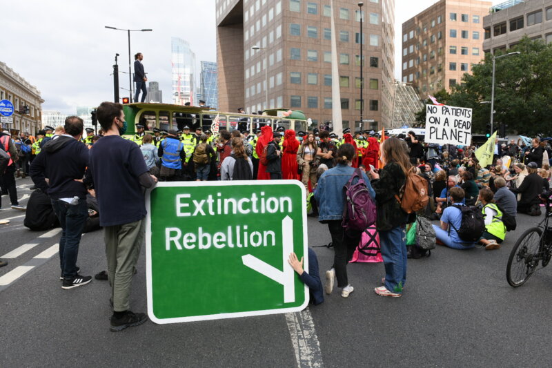 Extinction Rebellion block south junction of the City