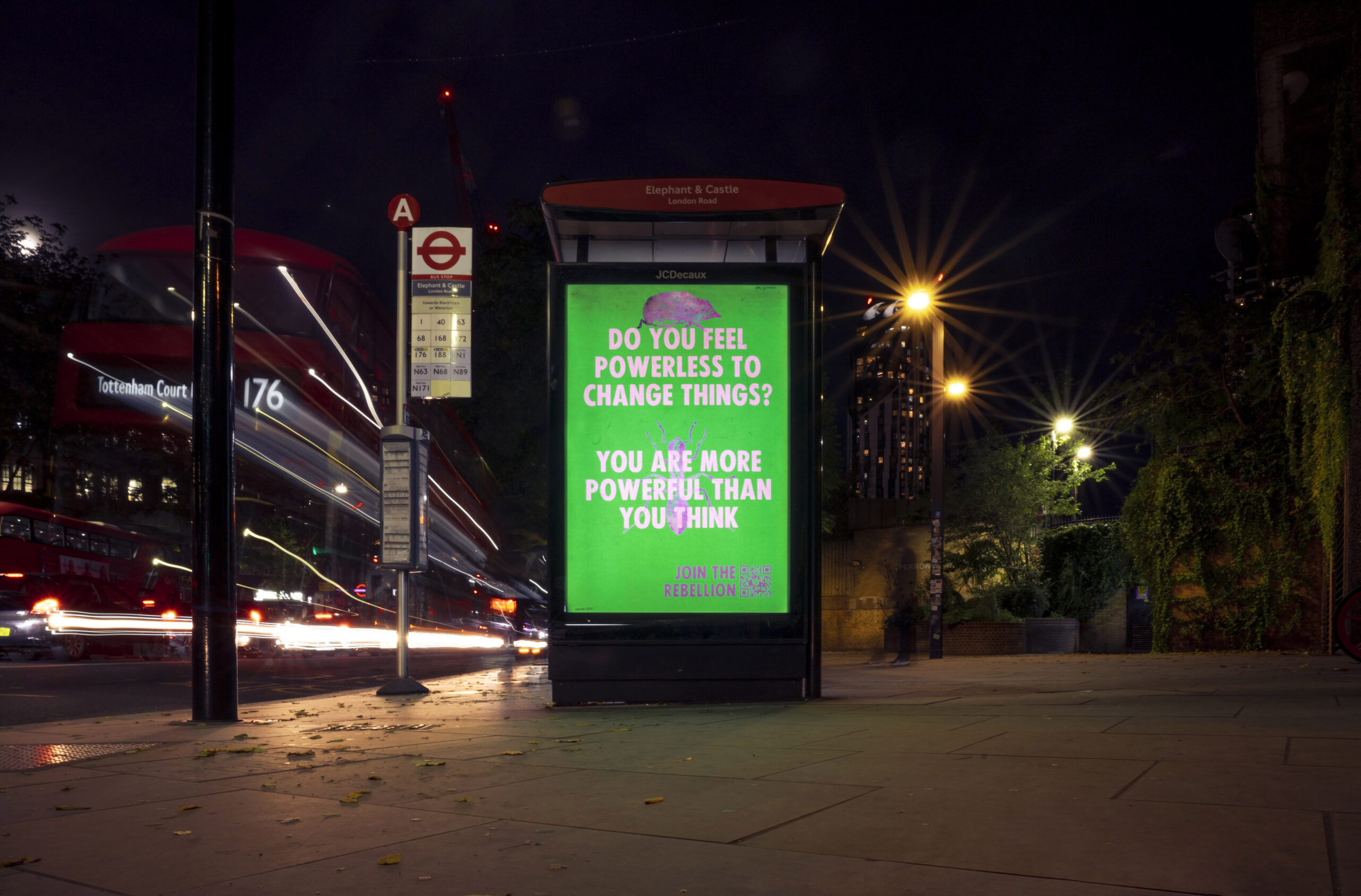 Guerilla protest against Shell profits as South London lit up with  projection and bus stop advert hacks