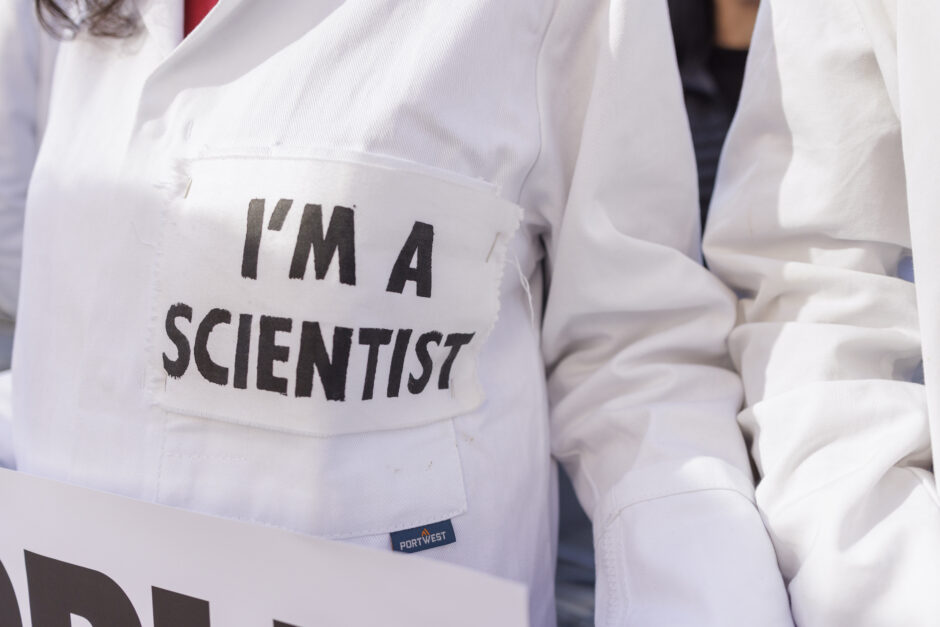 Lab coat with the words 